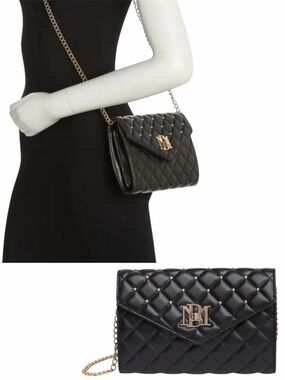 Badgley Mischka Black Diamond Stitch Quilted Crossbody Bag with Gold Chain